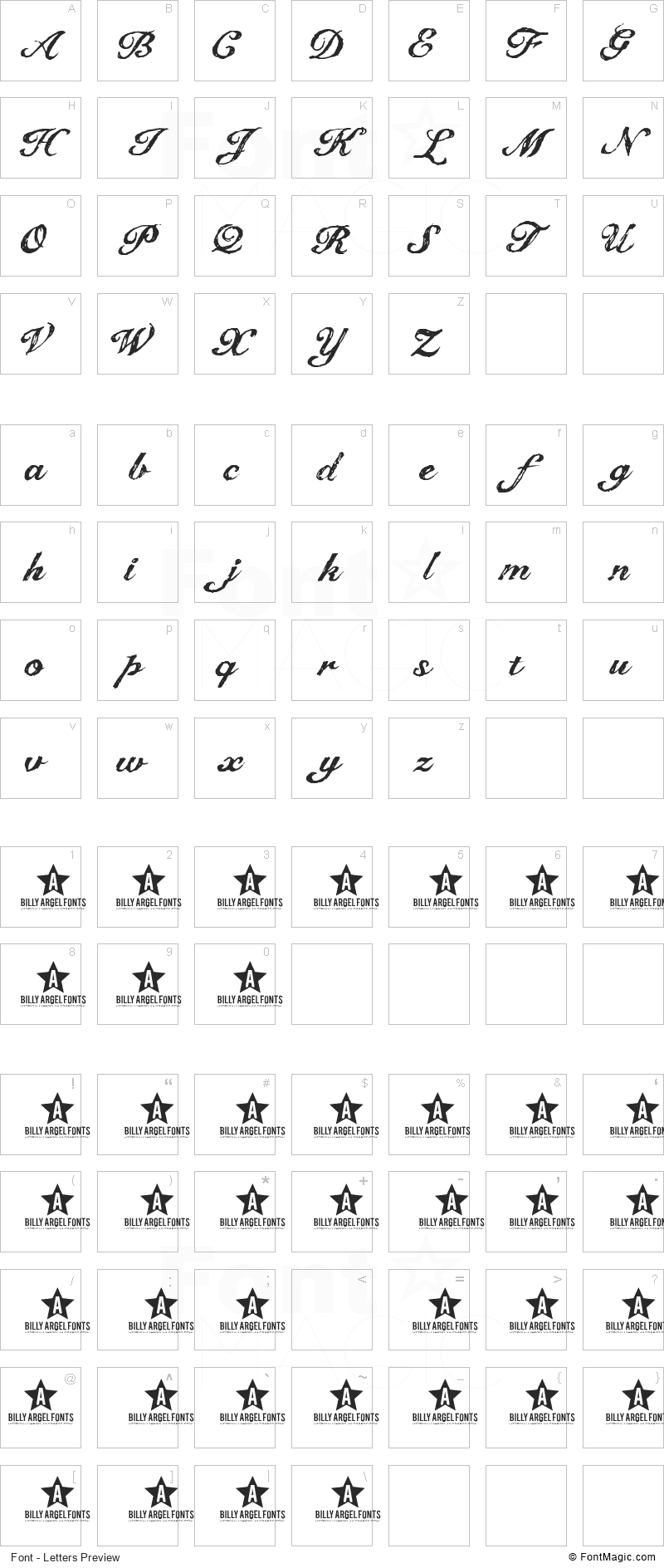 The Dreamer Font - All Latters Preview Chart
